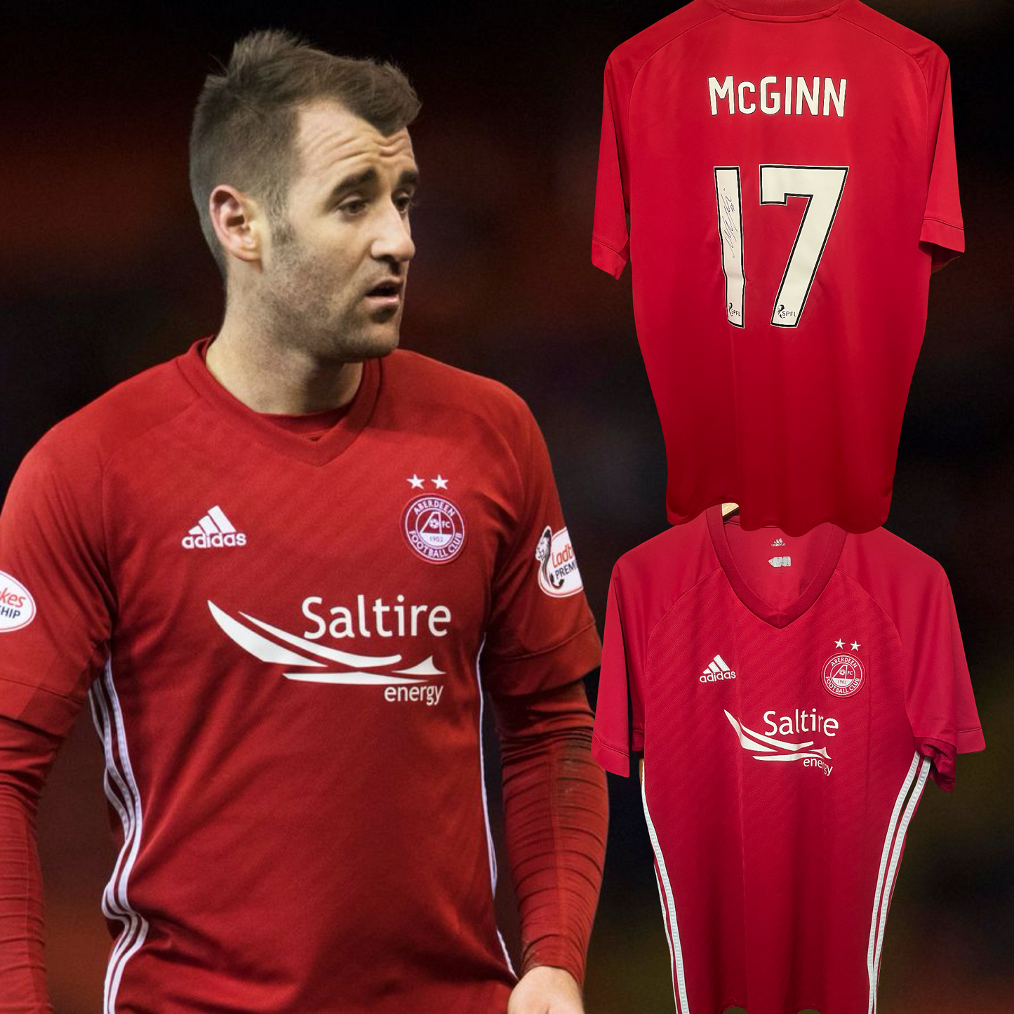 Aberdeen 2017/2018 Home Football Shirt Large - Niall McGinn - Signed