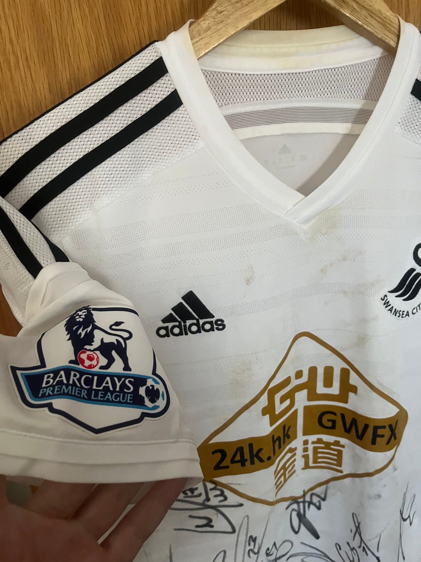 Swansea City 2014/2015 Home Football Shirt Medium - Neil Taylor - Matchworn + Squad Signed