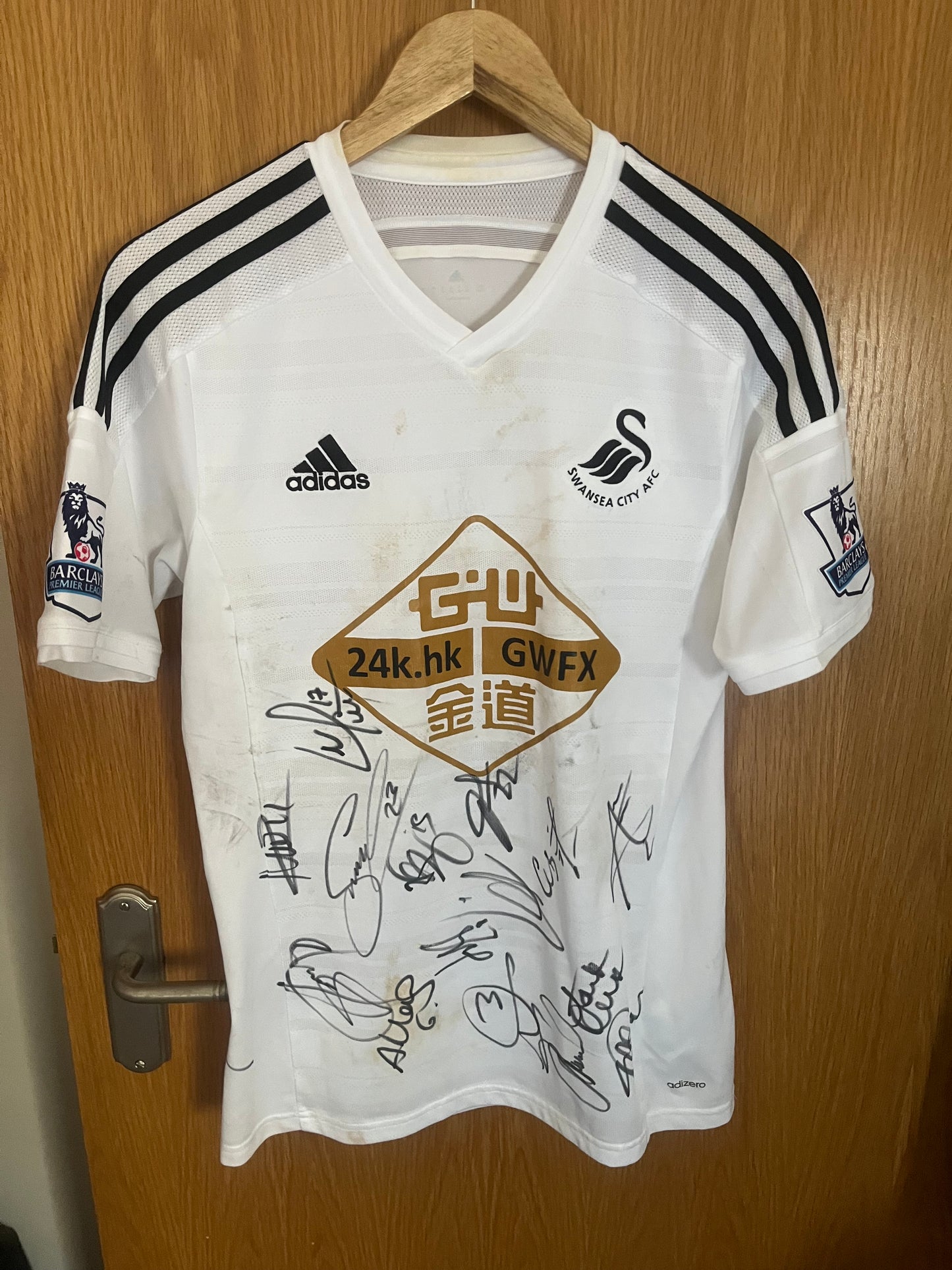 Swansea City 2014/2015 Home Football Shirt Medium - Neil Taylor - Matchworn + Squad Signed