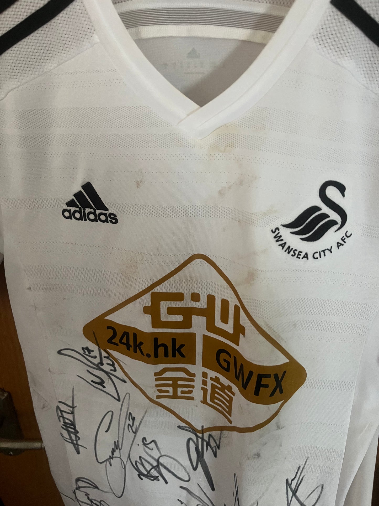 Swansea City 2014/2015 Home Football Shirt Medium - Neil Taylor - Matchworn + Squad Signed