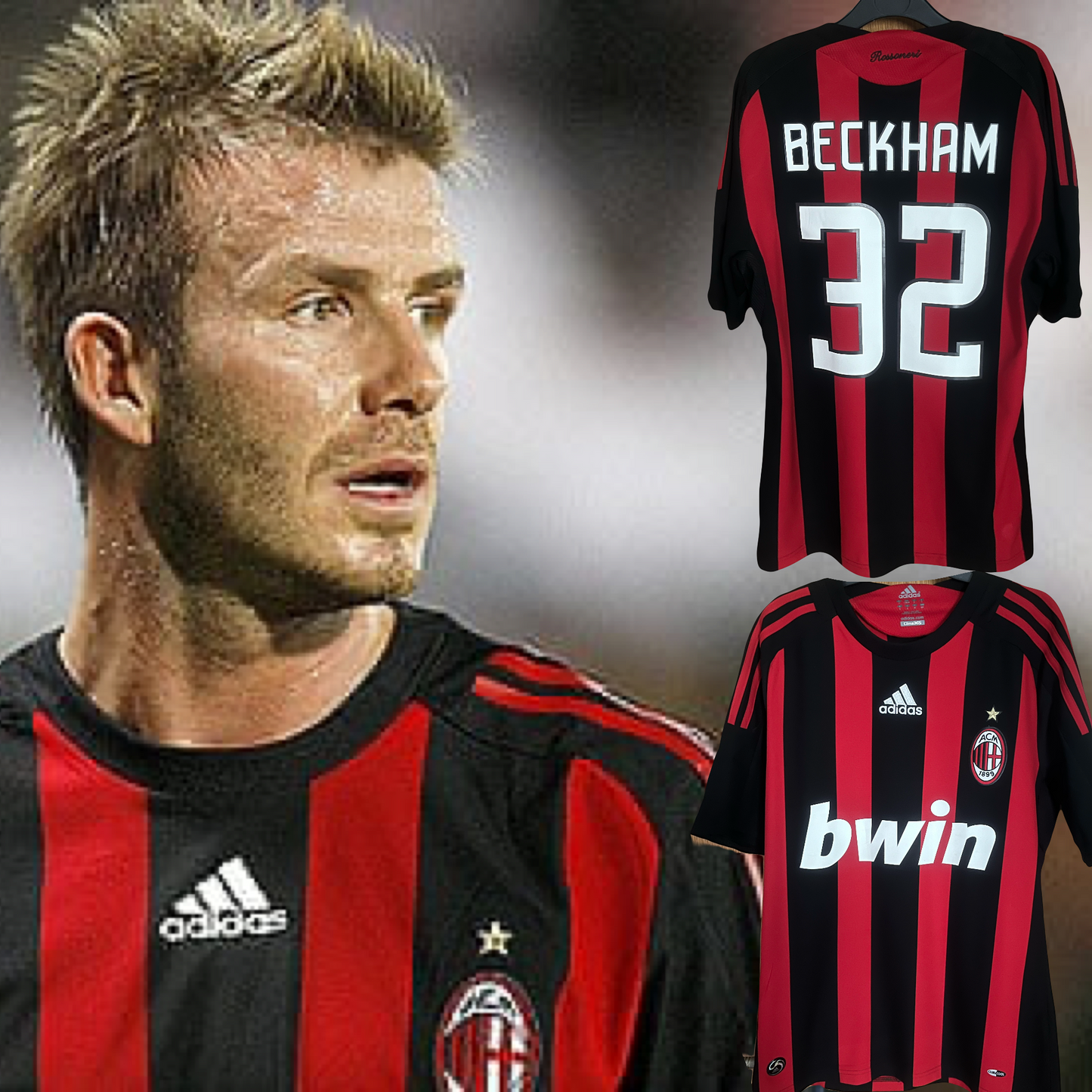 AC Milan 2008/2009 Home Football Shirt Small - David Beckham