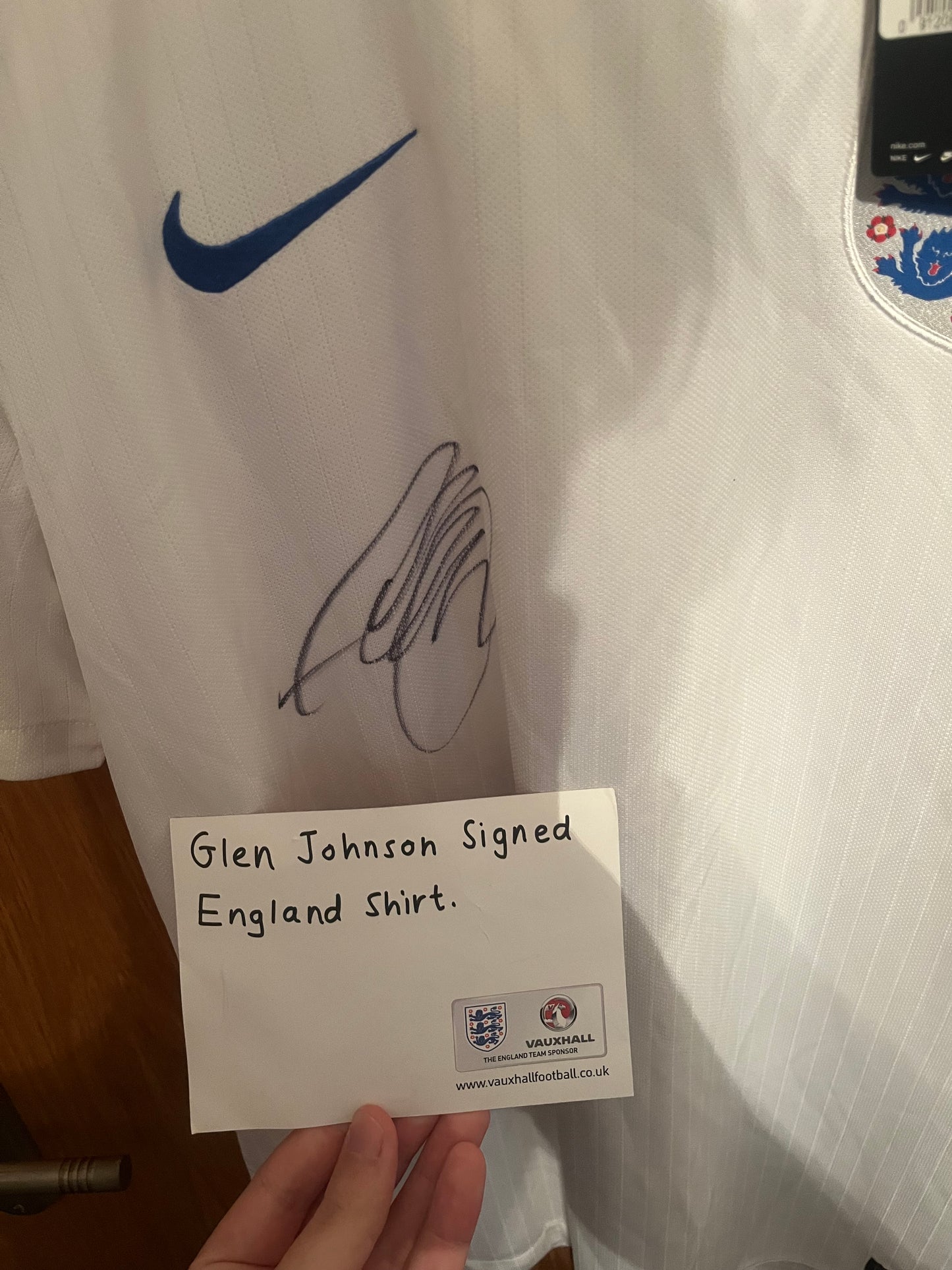 BNWT England Home Football Shirt Medium - Signed By Glen Johnson